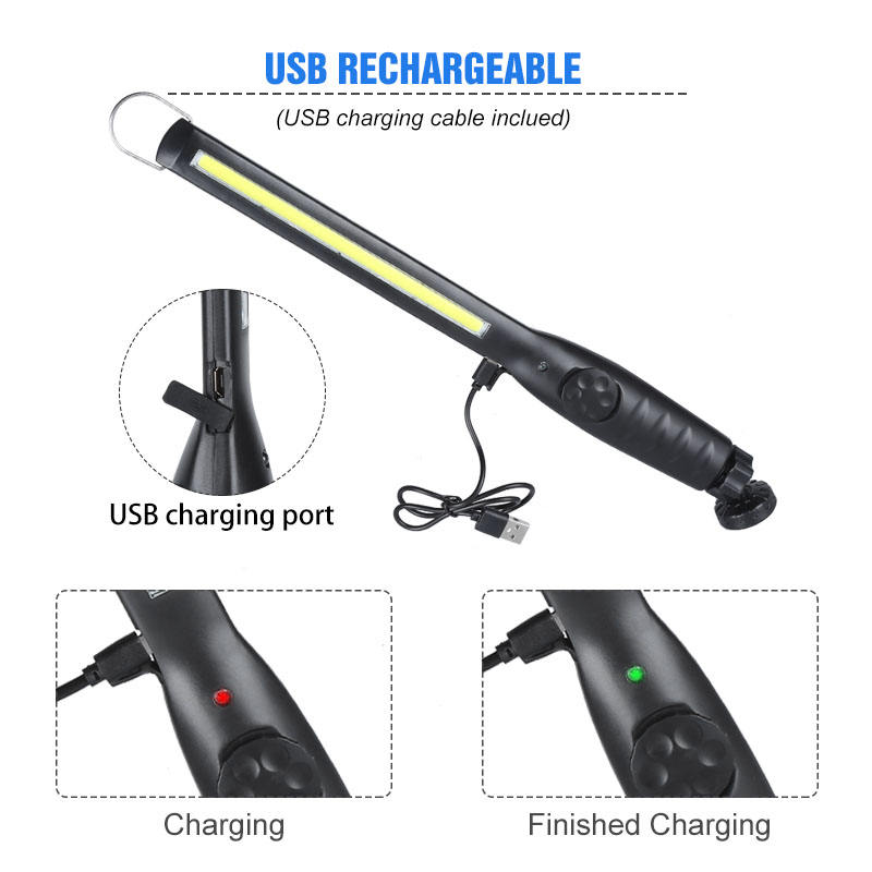 COB Work Light Rechargeable LED Work Lamp With Magnetic Base 360 Rotary Inspection Light For Car Repair Garage Emergency Camping
