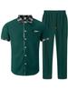 Men's Plaid Color Block Waffle Short Sleeve Cardigan Shirt & Long Pants Casual Set