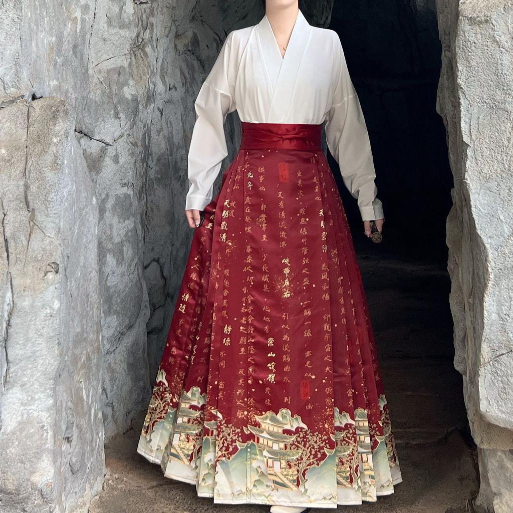 Chiński styl dynastii Ming Drukowany Hanfu spódnica koński pysk Hanfu damski strój do codziennych dojazdów
