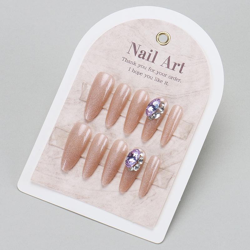 High-End Cat Eye Rhinestone Nail Art: Summer Spicy Girl Fake Nail Tips