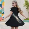 Girls Round Neck Flutter Sleeve American Flag Printed A Line Dress Black Red White