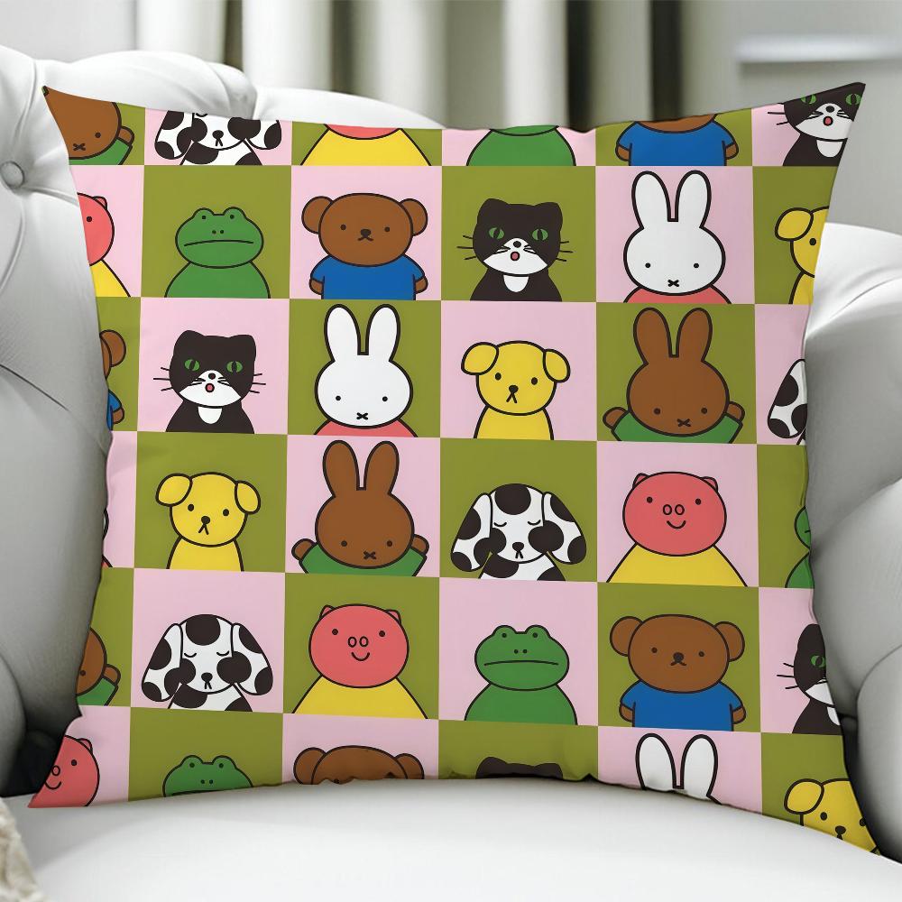 Animation Cute M-Miffy-Es Cushion Cover Birthday Anniversary Gifts Double Sided Printed Zipper Cushion Cover Soft Skin Bedding