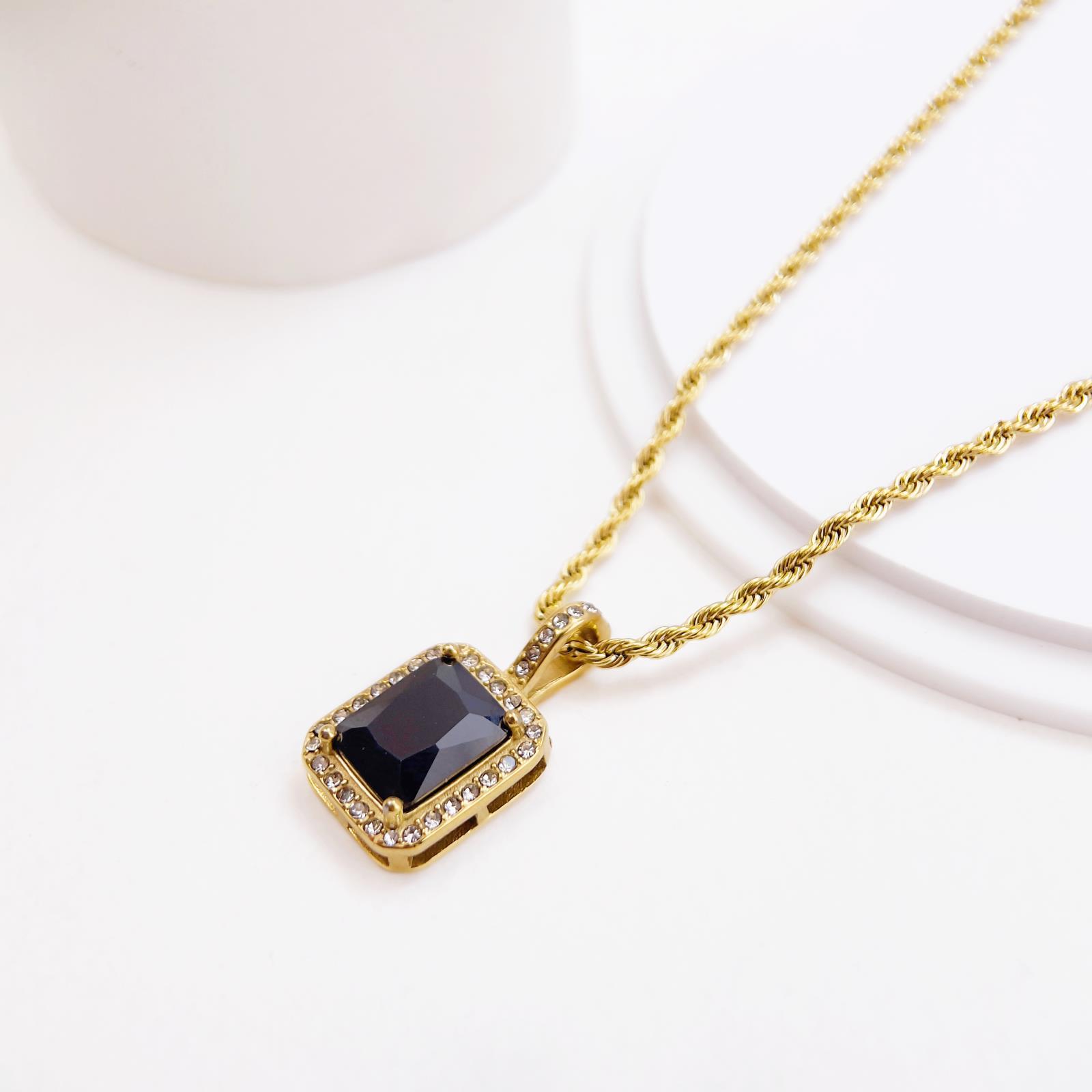 Jewelry Necklace Fashion Stainless Steel Square Zircon Twist Necklace Plated 18K Gold