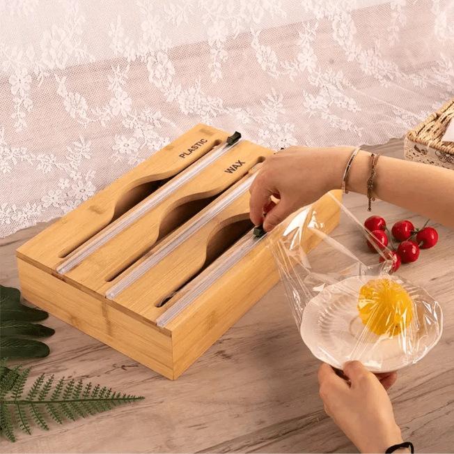 Bamboo Cling Film & Foil Cutter Storage Box