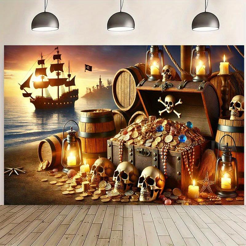1 piece, Pirate Treasure party banner, wedding celebration decoration banner, novel picture background fabric, polyester 100x150cm