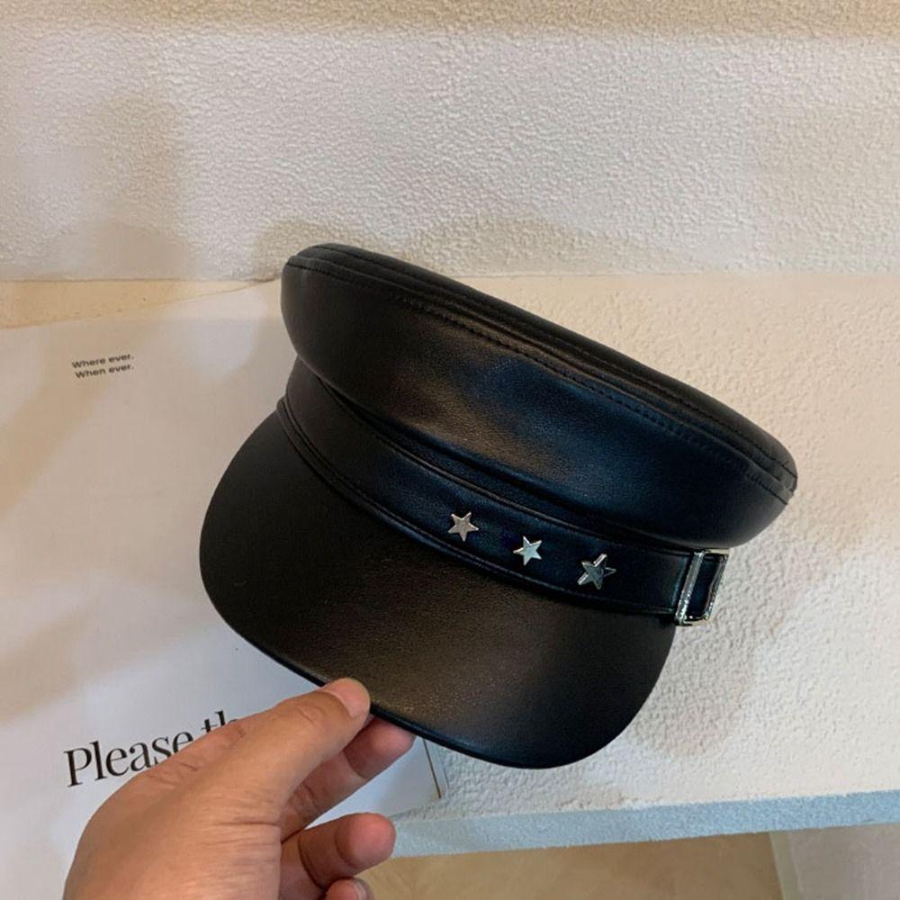 British Style Pu Leather Beret Korean Style Painter Hat Casual Octagonal Hat  Outdoor