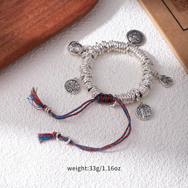 Coiled Broken Silver Bracelet, Gold-Swallowing Beast Handmade Braided Rope Bracelet, Adjustable Safety Hand Rope Lucky Jewelry