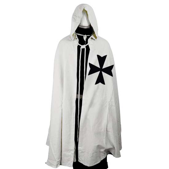 Herren Mittelalterlicher Ritter Kreuzfahrer Templer Tunika Halloween Kostüm mit Kapuze Umhang Robe Cosplay Renaissance Herrenkostüm