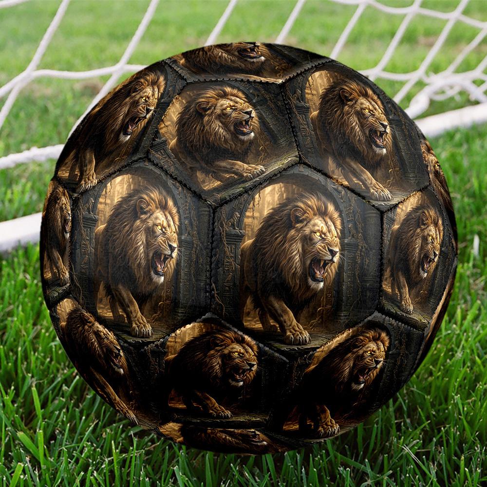 1pc Lion Ruins Theme Soccer Ball Football, Size 5, Lightweight PVC, Durable Outdoor Training Soccer Ball, Gift M61498