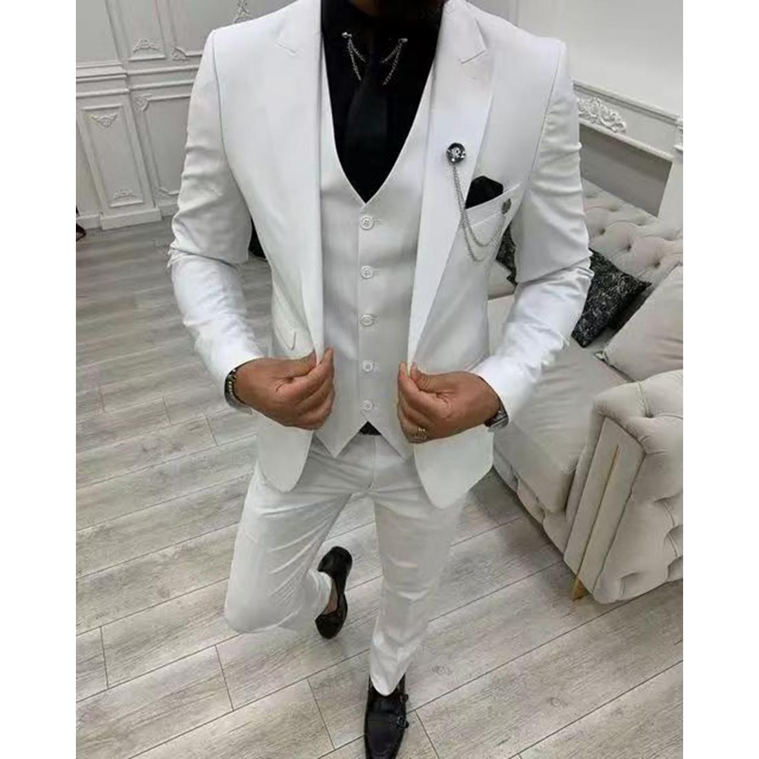 

Элегантный Свадебный Мужской Костюм-Тройка Люкс - Однобортный Пиджак с Острыми Лацканами, Брюки, Жилет, Деловая Мужская Одежда S