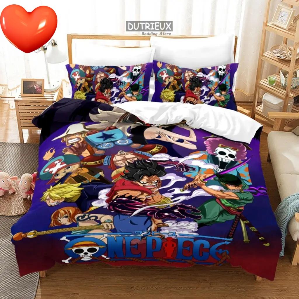 ONE PI-ECE Anime Bedding Set Juvenile Monkey D.Luffy Odyssey Pattern Duvet Cover Set Bedding Set King Size Bed Comforters