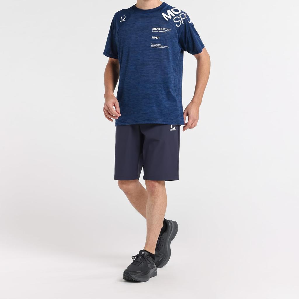 MOVE SPORT Breathe Plus Short Highly Crew DMMPJA61 NV01 Men's T-Shirt, Sleeve, Stretch, Moisture-Wicking, Quick-Drying, Breathable, Neck, Descente,