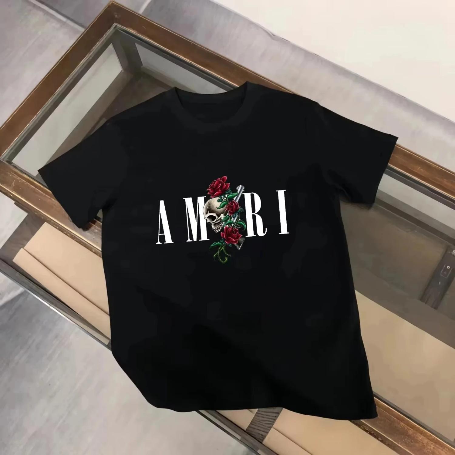 New Arrival Gothic Aesthetic Amor Skull Red Roses Graphic T-Shirt for Men – Edgy Y2K Streetwear Fashion Top S чёрный