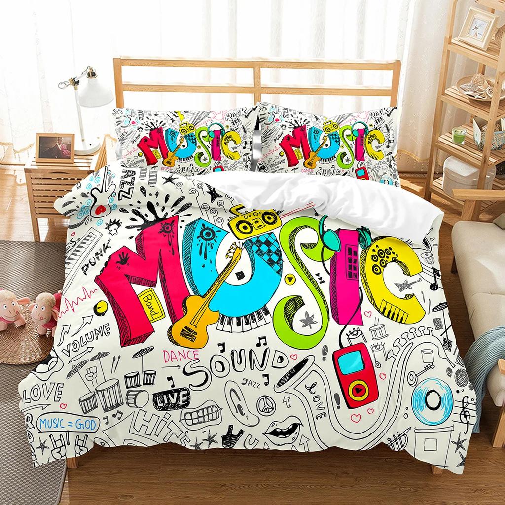 Piano Pattern Duvet Cover Microfiber Classic Music Themed Bedding Set Musical Pattern Geometric Stripe King Quilt Cover