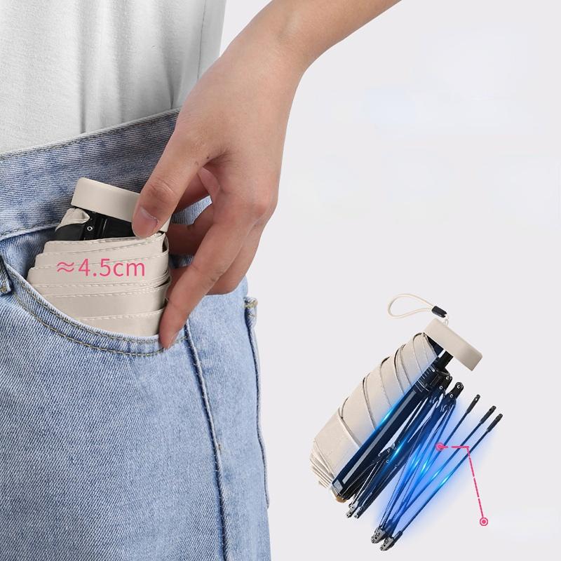 Mini Sun Umbrella Pocket Rain Umbrellas Anti UV 6-Folding Parasol Portable Lightweight Women Men Sunshade Umbrella for