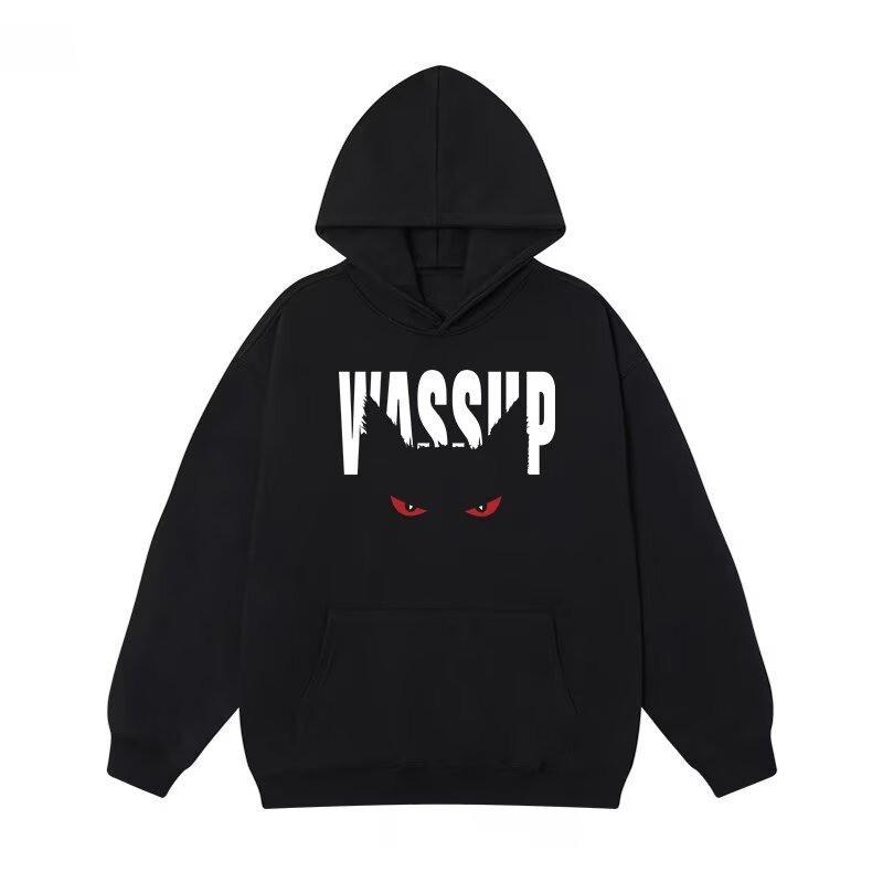 Mens Hooded Sweatshirt With Cat Print Unisex Heavyweight Cotton Casual Pullover Fall