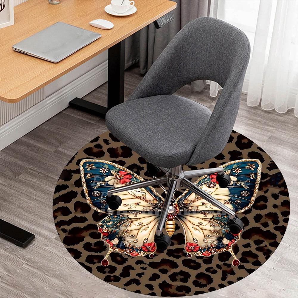 

1pc Butterfly Leopard Round Chair mat office Area Rug - Non-Slip, Floor Mat for Office, Bedroom, and Indoor Decor p127012 80cm by 80cm