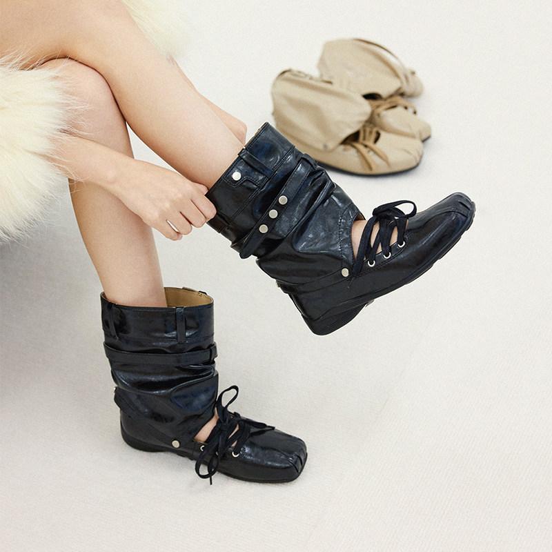 Retro Belt Buckle Bag Head Hollow Cool Boots Summer Removable Two Wear Flat Ballet Stack Boots
