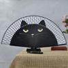 Summer Gift Cat Patterns Cartoon Bamboo Wooden Fan Crafts Home Decoration Folding Fan Silk Fan