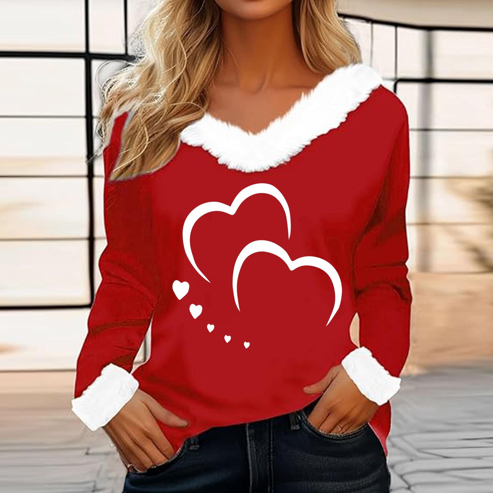 

Женская футболка с принтом ко Дню святого Валентина, рубашка с длинными рукавами, шерстяной воротник, топ с V-образным вырезом и надписью «Любитель вечеринок» L киноварь