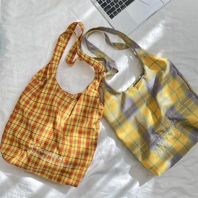 New Large-capacity Simple Embroidery Shoulder Plaid Bag Lightweight Canvas Bag Vest Bag