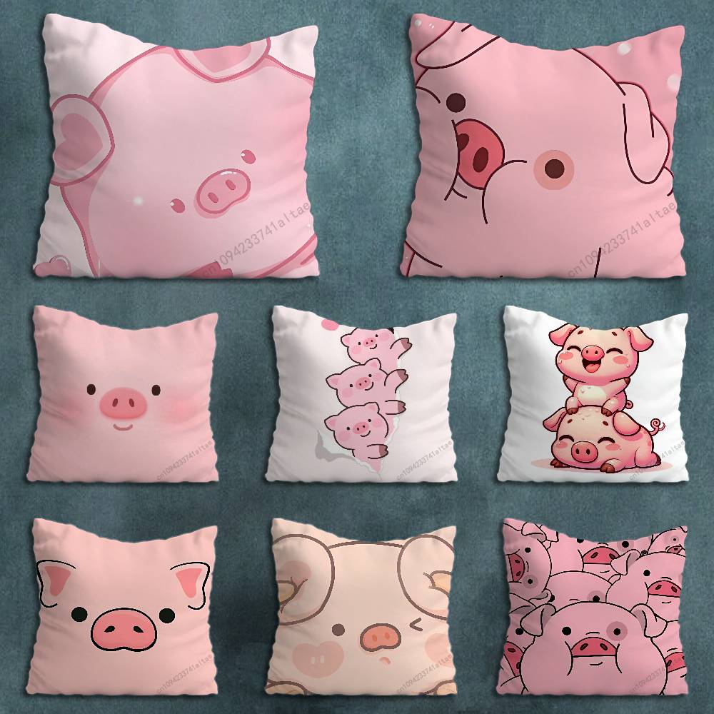 Cartoon Pink Pig Cute Art Various Sizes Square Pillow Case For Car Home Bedchamber Decor Birthday Gift