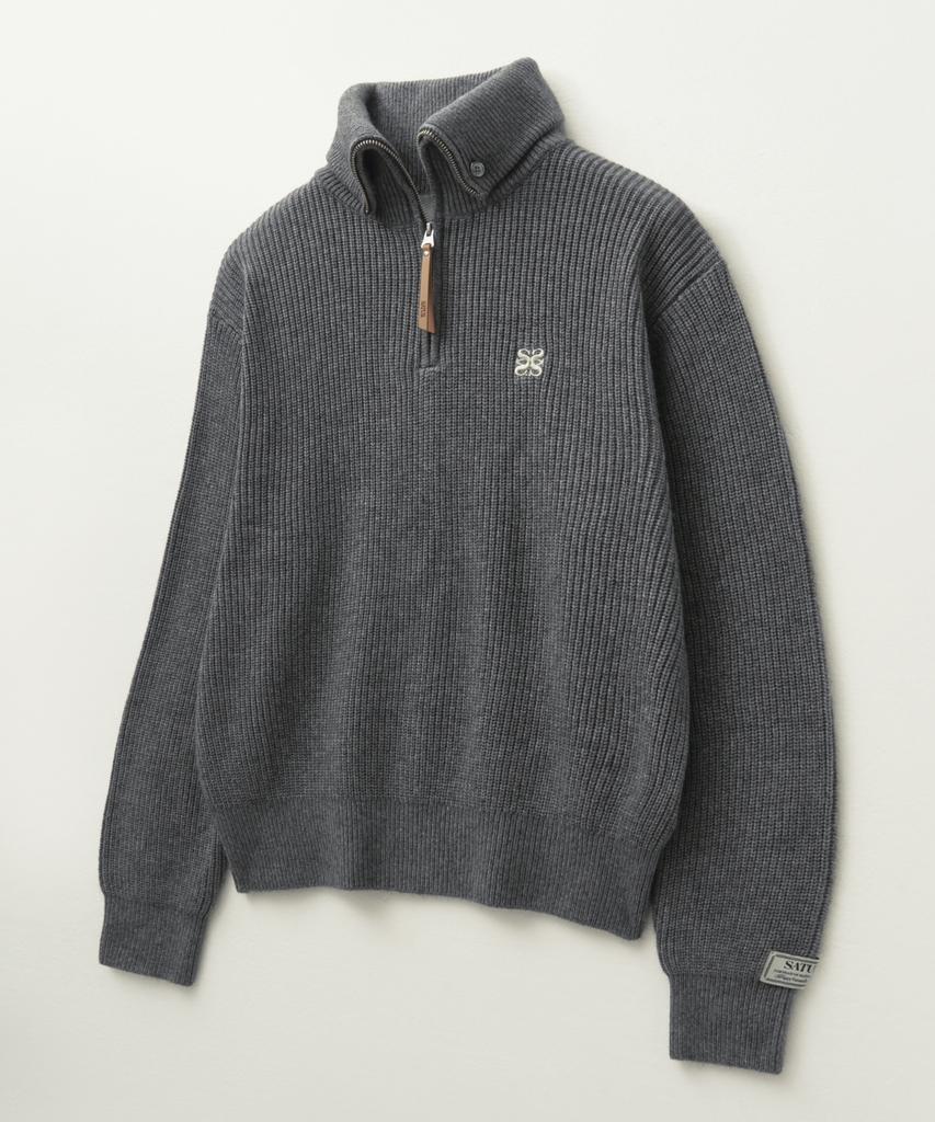Seteo Button-Up Sailor Half Knit Zip-Up Charcoal