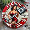 Vintage Texaco Oil Sign. 7.8" Round Weatherproof Aluminum for Garage, Porch or Coffee Shop.
