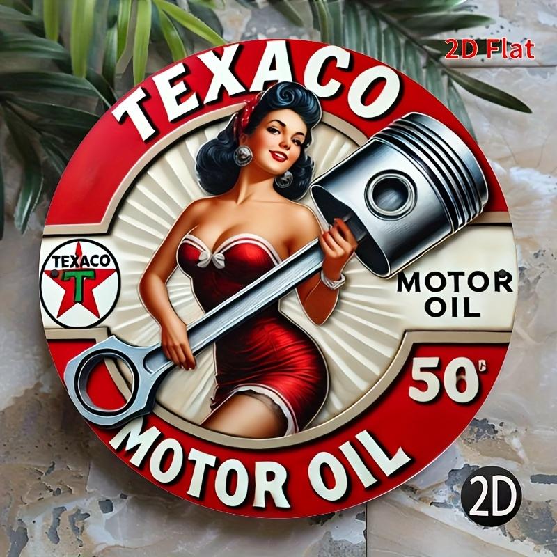 Vintage Texaco Oil Sign. 7.8" Round Weatherproof Aluminum for Garage, Porch or Coffee Shop.