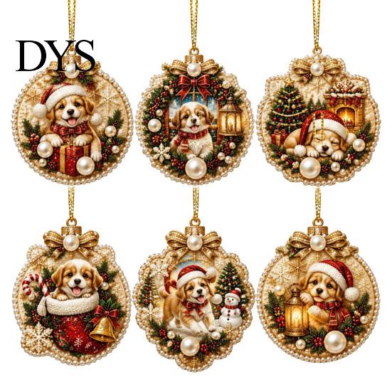 Indoor Outdoor Christmas Decorations 6 Pcs Pearl Art Ornaments, 2D Flat Acrylic Holiday Tree Pendant, Creative Ornaments Effect Hanging Decoration for