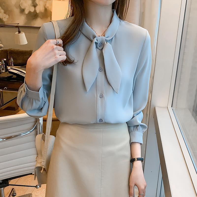 

2025 Spring Women s Long Sleeve Casual Blouse with Bow - Fashionable & Versatile M