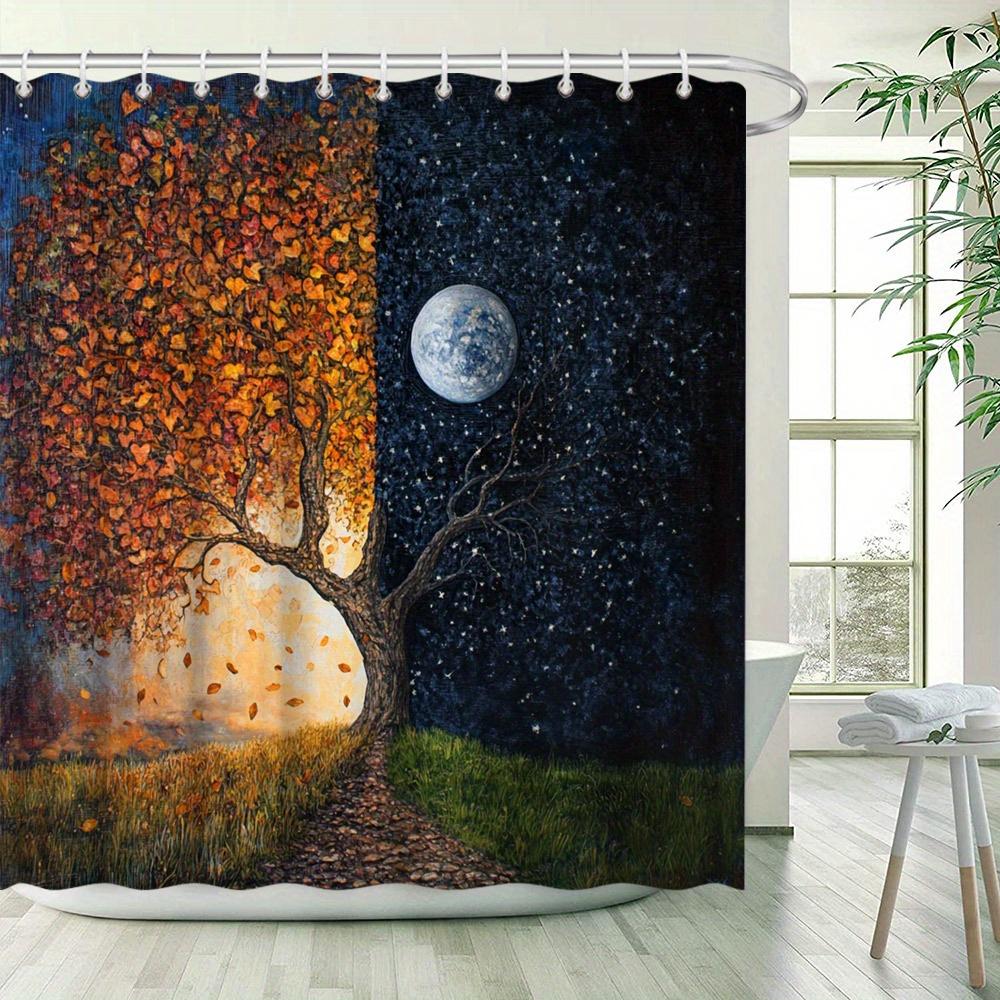 Day And Night Tree Shower Curtain - Waterproof, Mildew-Resistant With Dual Landscape Design For A Unique And Artistic Bathroom