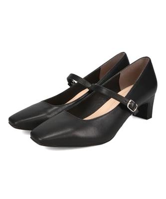 Women's Cushioned Pumps, Comfortable To Walk In, Black, Square Toe, Strap, 4.8cm Heel, Perfect for Job Hunting, Office, Business, Formal, Commuting, W