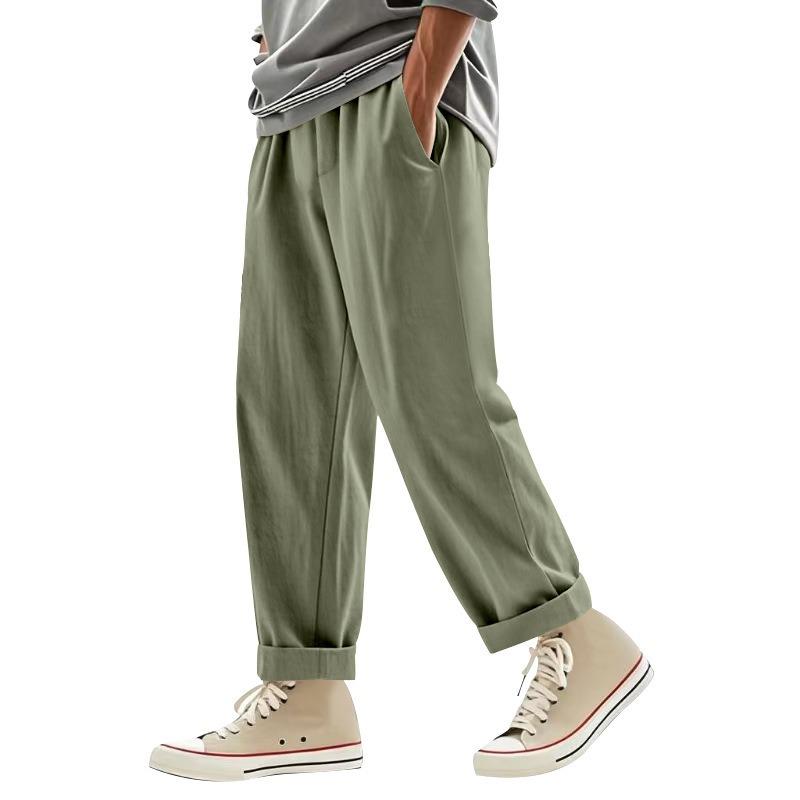 Four Seasons Men's Loose Linen Casual Simple Trend Wide Leg Beach Sports Trousers Men