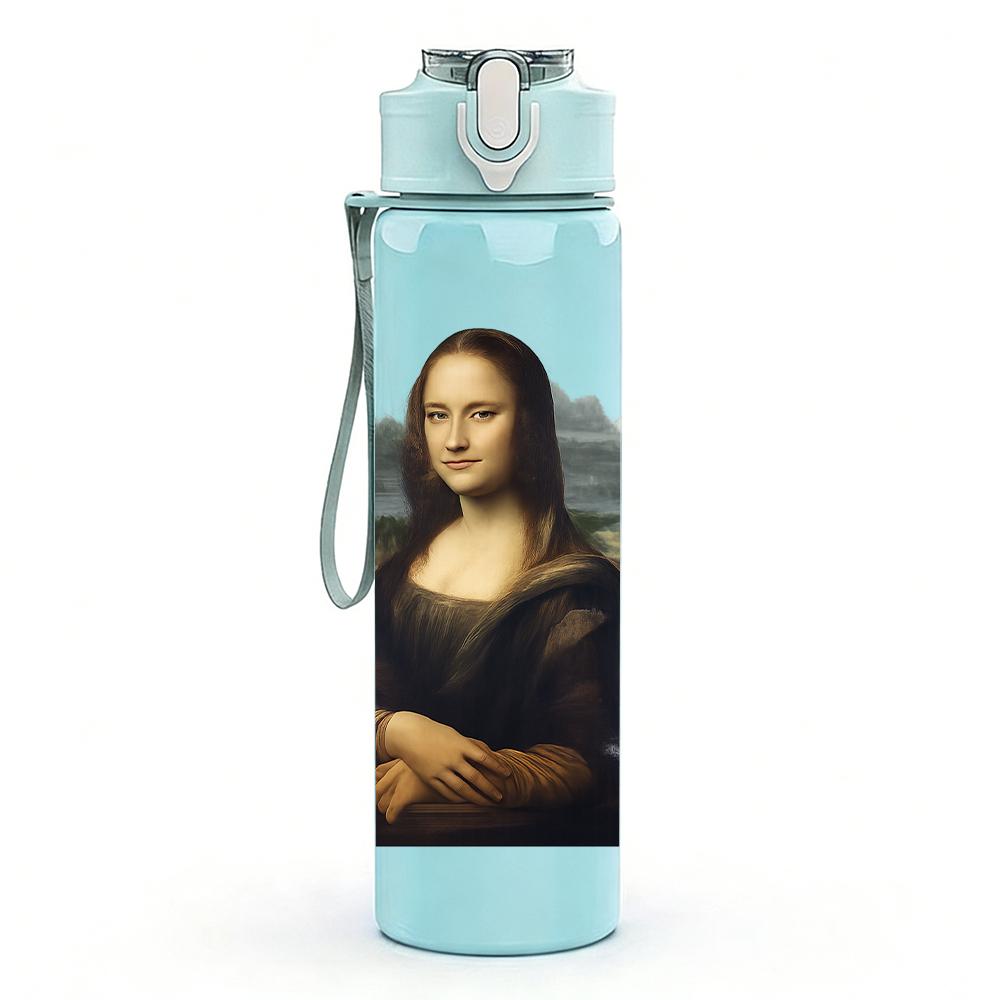 1PC Mona Lisa Classic Portrait 750ml Color Plastic Sports Water Bottle Leakproof Flip Straw Lid For Sports Office Home Use