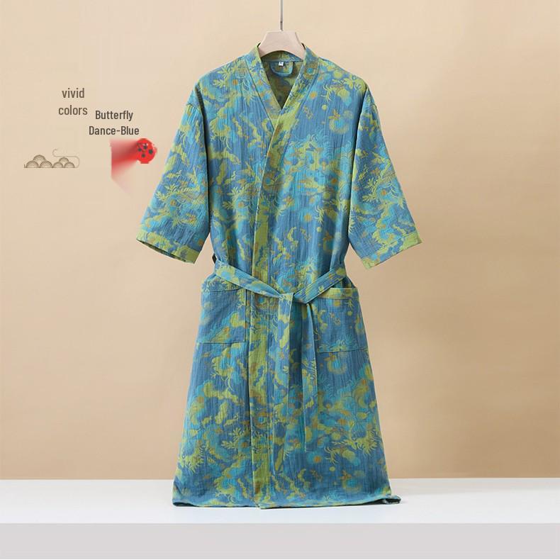 Pure Cotton Double Gauze Chinese Style Couple Bathrobe - Spring/Summer, Thin, Absorbent, Quick-Drying Pajamas/Homewear