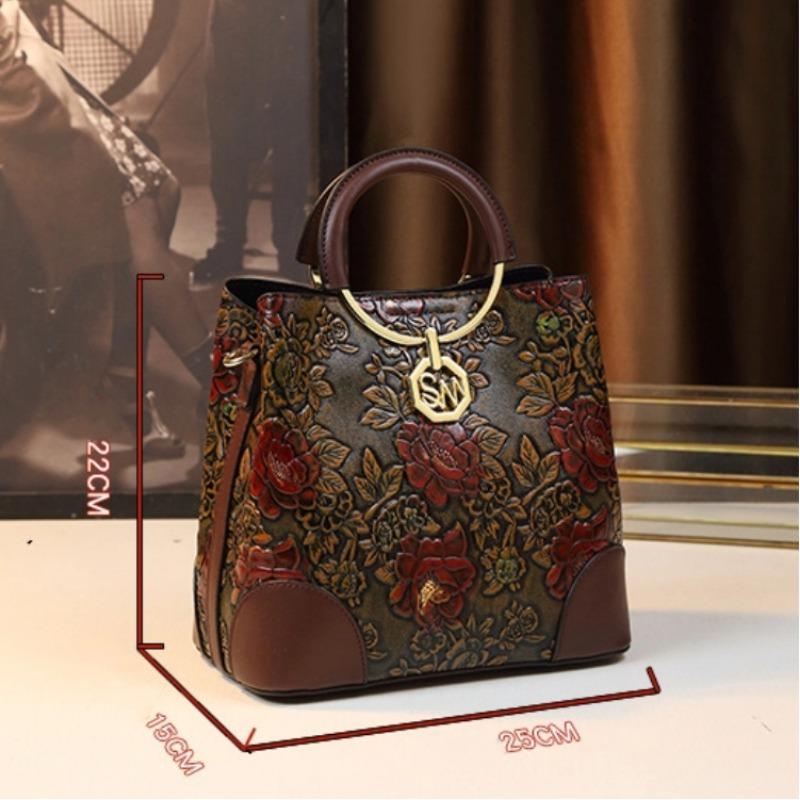 Women Tote Handbag Armpit Bucket Bag Fashion Middle-aged Mother Large-capacity Bag Retro Ink Painting Crossbody Shoulder Messenger Bag
