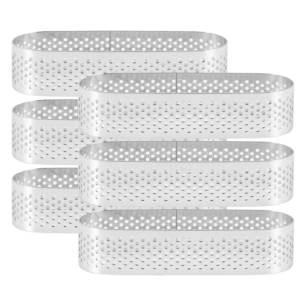 A55F-6Pcs Oval Tartlet Molds French Dessert Mousse Fruit Pie Tart Ring Quiche Cake Mold