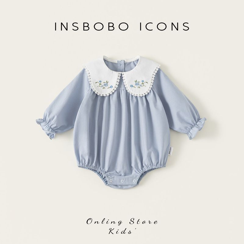 Insbobo Baby Girl Jumpsuit 2026 Spring New Style Baby Spring and Autumn Triangle Romper Infant Clothes for Going Out Blue 100