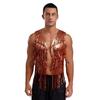 Men Sparkly Sequin Cowboy Vest Open Front Tassel Rivets Shiny Western Waistcoat for 70s Disco Club Parties