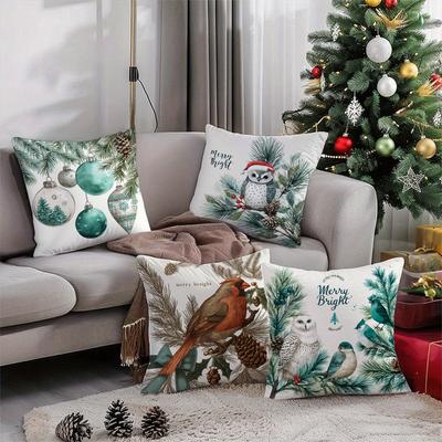 Christmas-themed Pillowcases with Birds and OrnamentsSuitable for Sofa Car Bedroom Decorative Cushion Cover Pillow Cover
