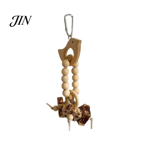 Chew Toy for Parrots Wooden Blocks Parrot Toy, Bird with Beads Rattan Balls or No Paint Dried Star Fruits, Cage Accessory Small Medium Cockatiels