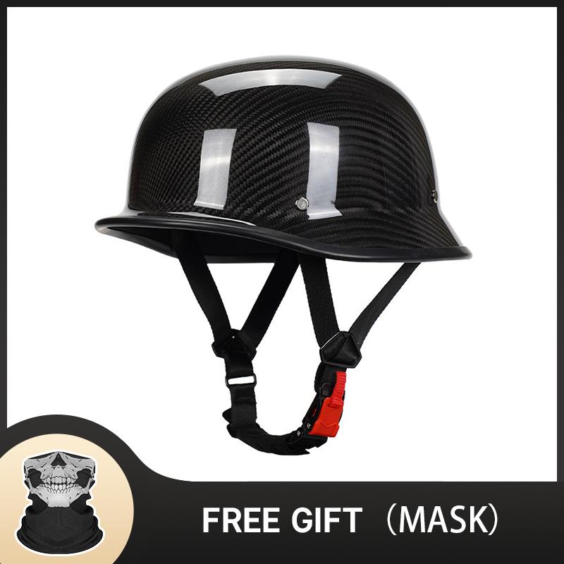 

DOT Ярко-черный Немецкий стиль Полушлем из углеволокна Мотоциклетный шлем с открытым лицом Винтажный Уличный мотоцикл Туринговый Круизер Скутер M