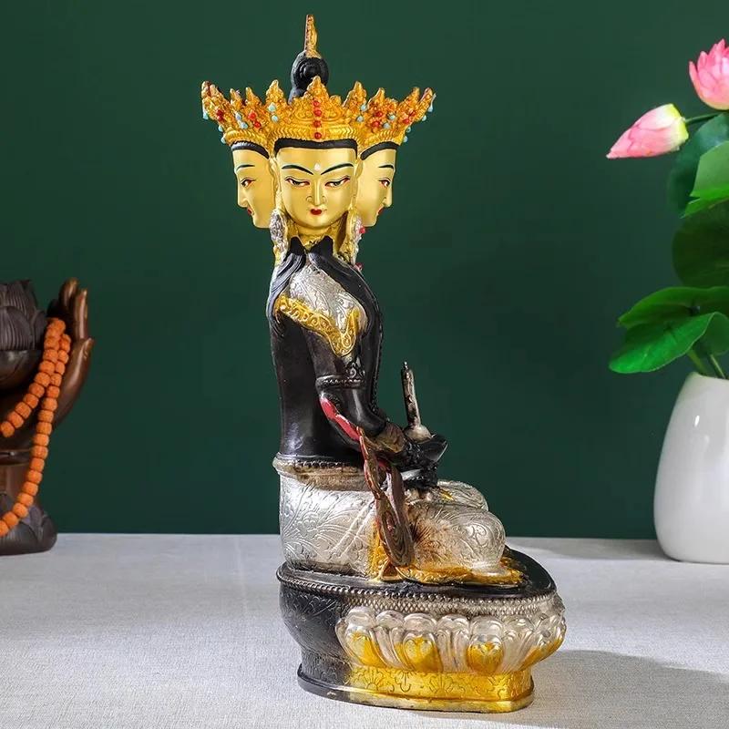 Tibetan Legend Pure Copper Buddha Statue Retro Silver Gilded 12-Inch 31cm High Tantric Copper Statue Home Items for Bu