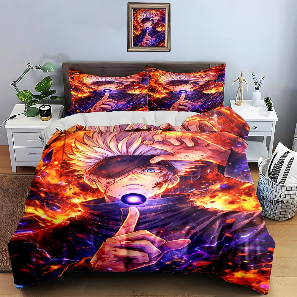 Anime-inspired Fiery Design Bedding Duvet Cover Sets Duvet Covers Pillowcases Gifts (1 * Duvet Cover 2 * Pillowcases, Without Duvet Insert)