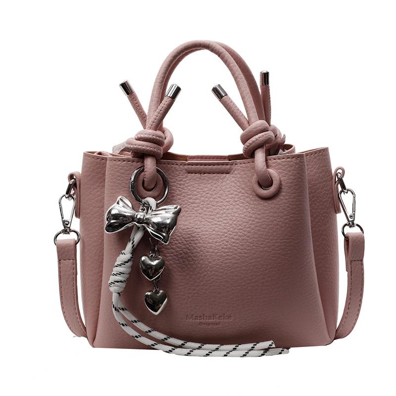 New trend casual simple wind portable bucket bag high-end lychee pattern messenger women's bag