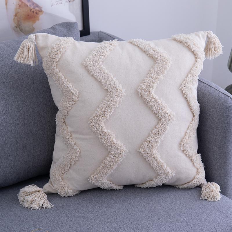 Bohemia Tassels Cushion Cover 45x45cm/30x50cm Beige Pillow Cover Handmade Square boho living Room Bed Room Home Decoration