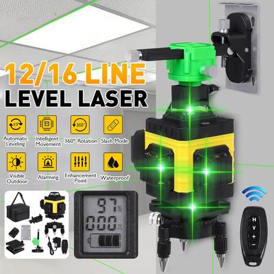 12/16 Hat 4D Lazer Seviyesi Yeşil Işık Dijital Otomatik Tesviye 6000mah Pil ile 360° Döner Ölçüm