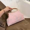 Women's Embroidered Shoulder Bag Fashion Metal Handle Crossbody Purse Chain Strap Elegant Party Clutch