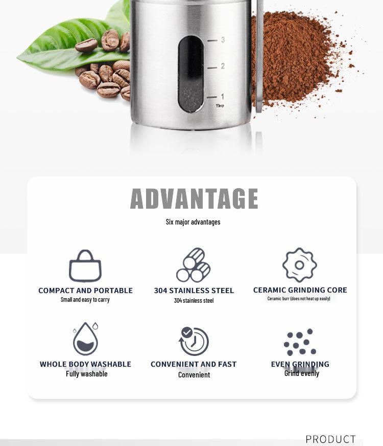 Uppgraderad bärbar kaffebryggare med handvev och manuell kaffekvarn i 304 rostfritt stål